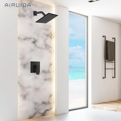 Airuida Shower Faucet Set,6 Inch Shower Valve Kit,Matte Black | Male Threads,Rough-in Valve Shower Trim Kit,Single Handle Control Shower Set
