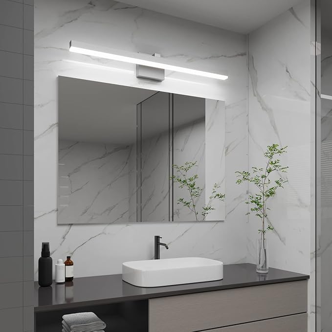 PRESDE Bathroom Light Fixtures Dimmable 40in Silver LED Vanity Light for Bathroom Wall Lighting Fixtures Over Mirror（Cold White 6000K）