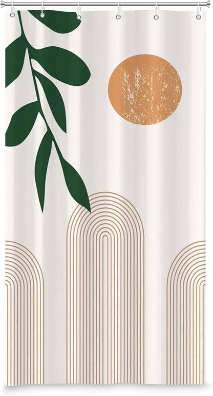 Boho Mid Century Shower Curtain Abstact Arch Sun Leaves Modern Minimalist Geometric Plant Aesthetic Shower Curtains Polyester Fabric Bathroom Decoration Curtain with Hooks 36x72 inch