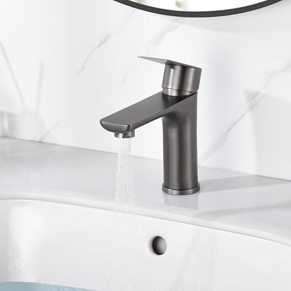 SUMERAIN Bathroom Faucets for Sink Lavatory Faucet 304 Stainless Steel Single Hole Single Handle, Gun Gray