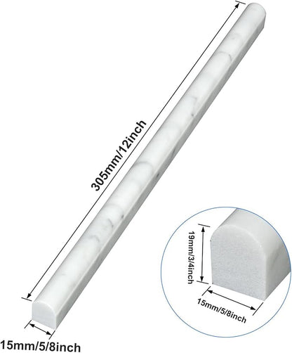 Carrara White 12 Pack of 3/5''x12'' Marble Pencil Liner Tile, Edge Trim Molding for Shower, Polished Bullnose Tile Trim for Kitchen and Bathroom Backsplash