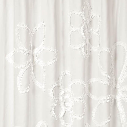 Lush Decor White Ruffle Flower Polyester Shower Curtain, 72" x 72"