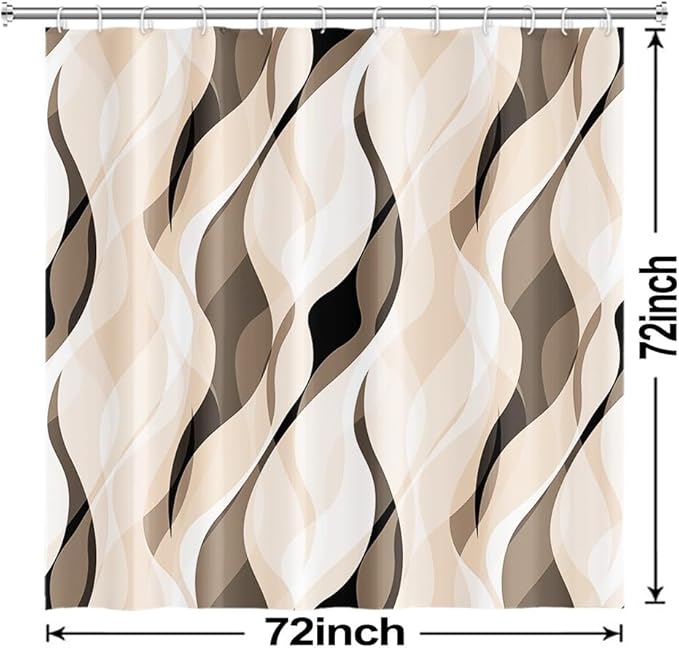 Cream Shower Curtain, Modern Abstract Cream and Grey Striped Shower Curtain Set for Bathroom Waterproof Polyester Shower Curtain with Hooks, 72x72 Inch