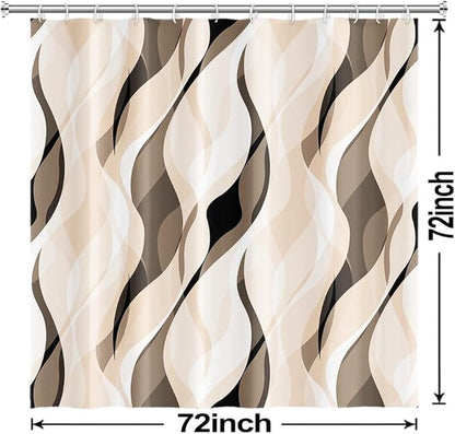 Cream Shower Curtain, Modern Abstract Cream and Grey Striped Shower Curtain Set for Bathroom Waterproof Polyester Shower Curtain with Hooks, 72x72 Inch