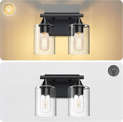 Vanity Lighting Fixtures,2-Light Bathroom Lights Over Mirror,Modern Sconces Wall Lighting with Clear Glass Shade,Light Fixture for Bathroom Bedroom Living Room Vanity Table Hallway