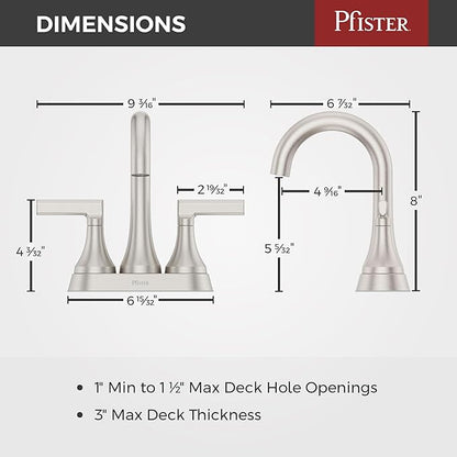 Pfister Vedra Bathroom Sink Faucet, 4-Inch Centerset, 2-Handle, 3-Hole, NSF Certified, Spot Defense Brushed Nickel Finish, LF048VEDGS