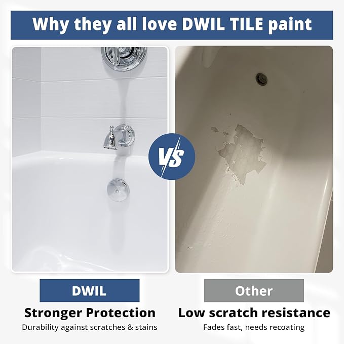 DWIL Tub Paint, Tub and Tile Refinishing Kit with Tools, White Bathtub Paint Water Based &Low Odor, Easy to Use for Sink Bathroom Shower, Semi-Gloss White 3 Pack/150sq.ft