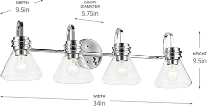 Kichler Farum 34" 4-Light Vanity Light with Clear Glass in Chrome for Single or Double Vanity, Over a Mirror, Powder Room, Bathroom, (34" W x 9.5" H), 55156CHCLR
