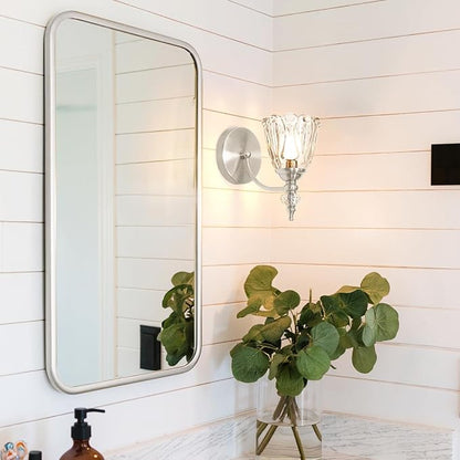 Vintage Wall Sconces Set of Two, Brushed Nickel Bathroom Vanity Light Fixtures, Hardwired Sconces Wall Deco Set of 2, Glass Wall Lights for Bathroom, Bedroom,Hallway (Excludes G9 Bulb)