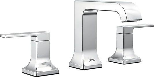 Delta Velum Chrome Bathroom Faucet 3 Hole, 8 Inch Widespread Bathroom Sink Faucet for Vanity, Metal Push-Pop Drain Assembly, Chrome 3539LF-MPU