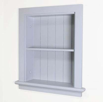 Fox Hollow Furnishings 14x18 Aiden Recessed Wall Niche Medicine Cabinet Replacement, in The Wall Bathroom Cabinet Insert Shelf/Shelves, Made in North America, Real Wood, NO MDF, Beadboard, Light Gray