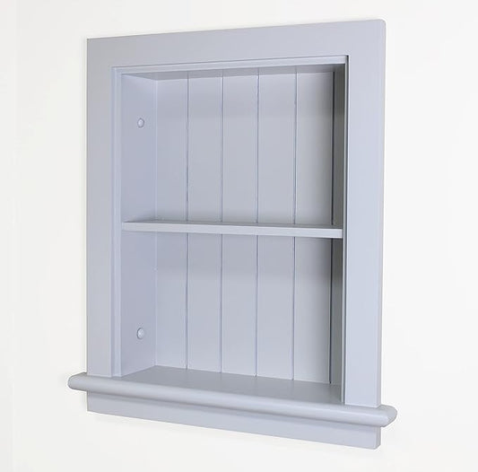 Fox Hollow Furnishings 14x18 Aiden Recessed Wall Niche Medicine Cabinet Replacement, in The Wall Bathroom Cabinet Insert Shelf/Shelves, Made in North America, Real Wood, NO MDF, Beadboard, Light Gray