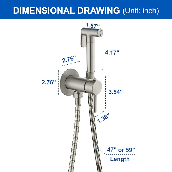 Warm Water Bidet Sprayer for Toilet with Hot and Cold Brass Rough-in Valve, Stainless Steel Round Handheld Bidet Attachment Set for Feminine, Pets and Baby Diaper Wash, Brushed Nickel