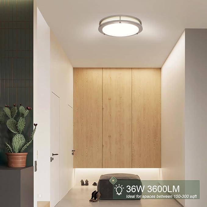 13.01inch LED Flush Mount Ceiling Light Fixture Remote Dimmable Matte Black, Easy Install LED Ceiling Lamp Without Flicker, Super Bright 36W 3600LM Warm to White Light 2700K to 6500K 2-Pack