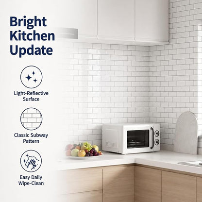 Peel and Stick Backsplash for Kitchen, White | 10 pack self‑adhesive tiles for backsplash, bathroom, or accent wall. Easy DIY install and wipeable. Covers approx. 10 sq ft.