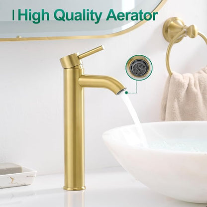 VOTON Vessel Sink Faucet Brushed Gold Tall Bathroom Faucets Single Handle One Hole Rv Vanity Lavatory Bathroom Sink Faucet