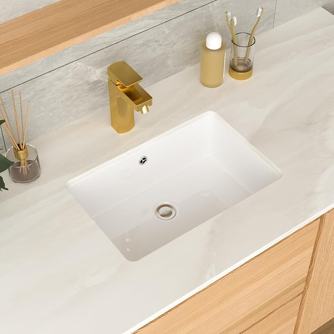 18 Inch Undermount Bathroom Sink 18.25"x12.4" White Rectangle Porcelain Ceramic Vanity Sink with Overflow, Under Counter Lavatory Basin