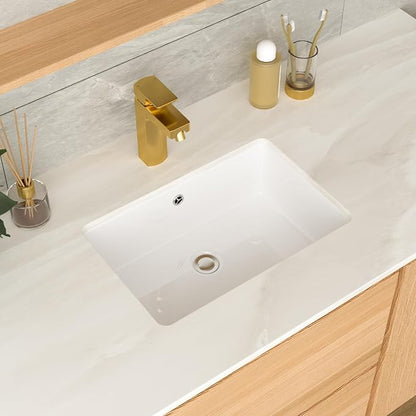 18 Inch Undermount Bathroom Sink 18.25"x12.4" White Rectangle Porcelain Ceramic Vanity Sink with Overflow, Under Counter Lavatory Basin