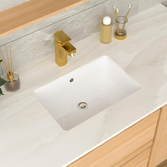 18 Inch Undermount Bathroom Sink 18.25"x12.4" White Rectangle Porcelain Ceramic Vanity Sink with Overflow, Under Counter Lavatory Basin
