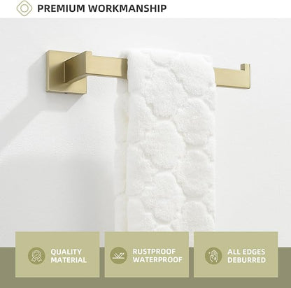Angle Simple Hand Towel Holder Brushed Gold, Bathroom Towel Bar Wall Mount | Light Gold Tone, 10.24 Inches, Solid SUS304 Stainless Steel, Handy Open Sided Design for Laundry Kitchen Shower Vanity Sink