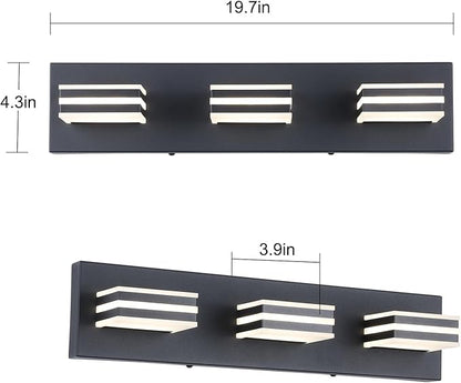 Black Vanity Lights for Bathroom Light Fixtures (3-Light, 20-Inch) Adjust 3 Colors Modern Bath Lighing Fixture Over Mirror LED Vanity Lighting