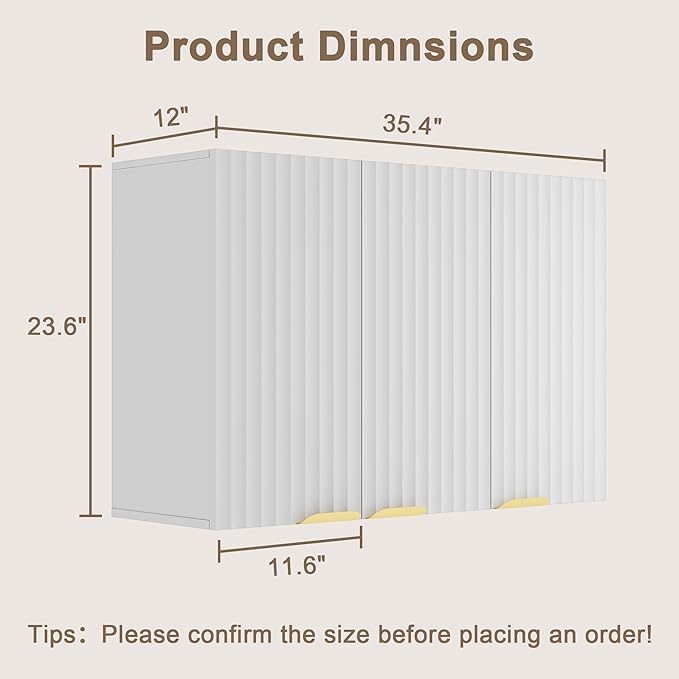 ChooChoo Bathroom Wall Cabinet, Laundry Room Cabinet with 3 Fluted Doors | Kitchen Storage Cupboard Cabinet with Adjustable Shelf, Fluted Wall-Mounted Medicine Cabinet for Kitchen, Garage, White