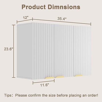 ChooChoo Bathroom Wall Cabinet, Laundry Room Cabinet with 3 Fluted Doors | Kitchen Storage Cupboard Cabinet with Adjustable Shelf, Fluted Wall-Mounted Medicine Cabinet for Kitchen, Garage, White