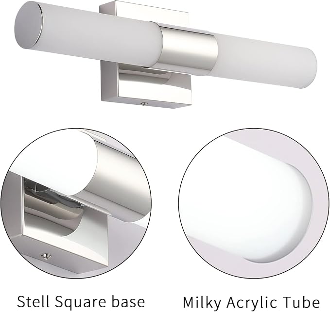 Bathroom Vanity Light Fixture, 16" Inches 8W 6000K Chrome LED Mirror Lights for Bathroom Wall Sconces Bar Lighting