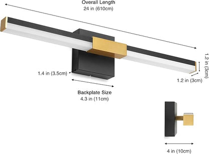 SOLFART Vanity Lights for Bathroom Dimmable: Black and Gold 24-Inch Built-in Step Dimming Bathroom Light Fixtures Over Mirror ETL IP44