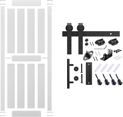 32''x96'' Sliding Barn Door with 6 Ft Barn Door Hardware Kit | Pre-Drilled Holes Easy Assembly - Include Installation Manual, Water-Proof PVC Surface, H-Frame, White