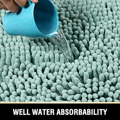 H.VERSAILTEX Bathroom Rugs Bath Mat Bath Rugs Bath Mats for Bathroom Non Slip Extra Thick Buncy Soft Chenille Bath Rug Fulffy Shag, Indoor Rug Carpet for Entry Living Room (Aqua Foam, 20" x 32")