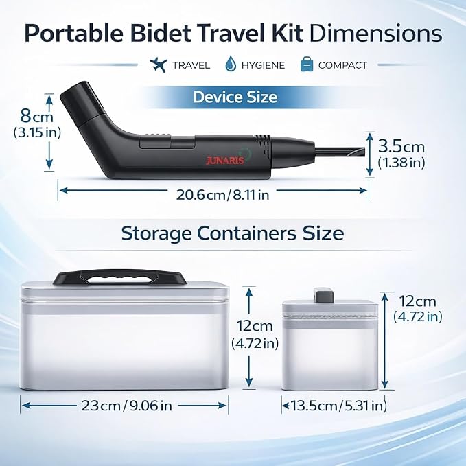 Portable Bidet – USB-C Rechargeable Electric Bidet Sprayer | 2.3L Tank | Up to 80 Uses Per Charge | Camping, Postpartum & Travel Hygiene | Stay Fresh Where Ever Life Takes You With JUNARIS Bidet