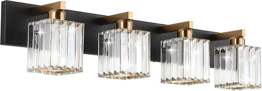 Aipsun Bathroom Vanity Light Fixtures Crystal Vanity Light for Bathroom 4 Light Modern Vanity Lighting (Exclude Bulb)