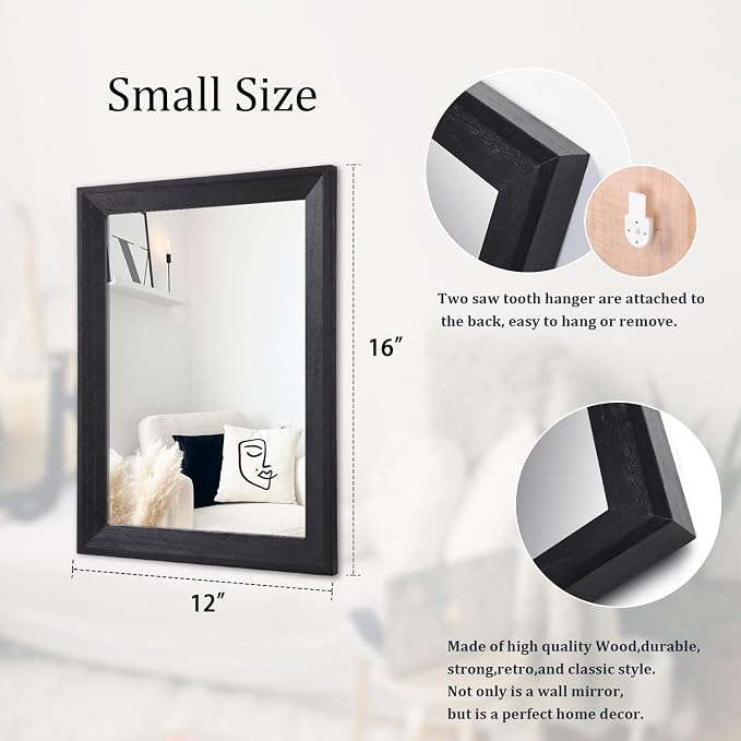 AAZZKANG Wall Mirror Black Wood Framed Rectangle Hanging Mirrors | Decorative for Bedroom Bathroom Living Room Farmhouse Entryway Small