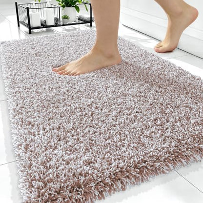 OLANLY Microfiber Bathroom Rugs 34x21, Quick Dry Bath Mat, Mocha and White