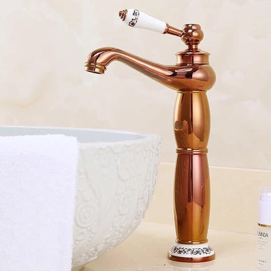 Vintage Bathroom Faucet, Antique Brass Sink, Hot and Cold Mixer Tap, Single Handle, Gold(Rose Gold)