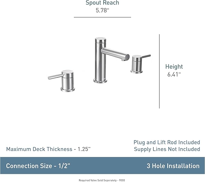 Moen Align Brushed Gold Two-Handle Three-Hole Modern Widespread Bathroom Faucet Trim Kit, Valve Required, T6193BG