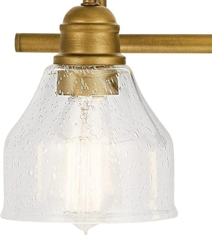 Kichler Lighting 45973NBR Avery - 3 Light Bath Vanity Approved for Damp Locations - with Vintage Industrial Inspirations - 9.25 inches Tall by 24 inches Wide, Finish Color: Natural Brass