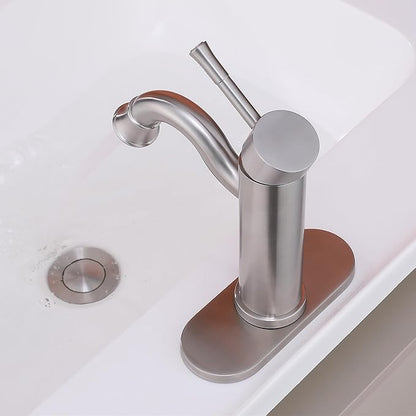 Bropury Bathroom faucets with Adjustable Water Outlet Angle，USU304 Hot and Cold Mixed Water Bathroom Sink Faucet，Vanity Faucet for RV Camper Farmhouse Family Sink (Nickel Brushed)
