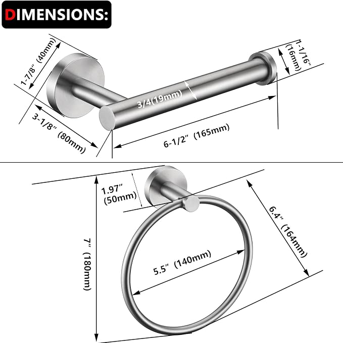 Brushed Nickel Toilet Paper Holder and Hand Towel Ring Set 2 Pieces Bathroom Hardware Accessories Set SUS 304 Stainless Steel Heavy Duty Wall Mounted Bathroom Holder…