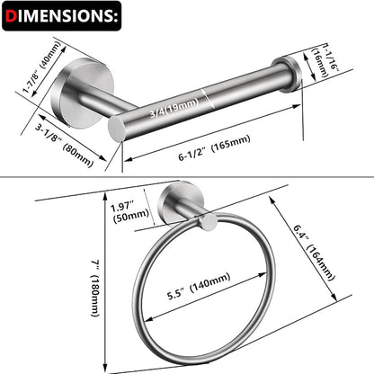 Brushed Nickel Toilet Paper Holder and Hand Towel Ring Set 2 Pieces Bathroom Hardware Accessories Set SUS 304 Stainless Steel Heavy Duty Wall Mounted Bathroom Holder…