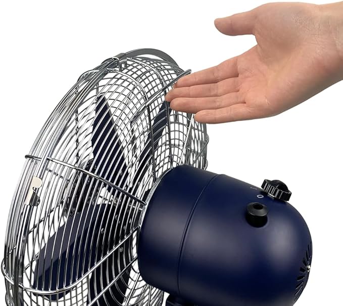 Good Housekeeping 92618 All-Metal 12" Retro Desk Office Table Fan with Wide Oscillation, 3-Speed Settings & Carrying Handle, Maritime Blue