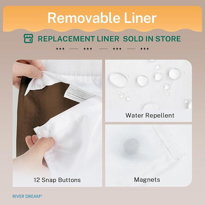 RiverDream Heavyweight Waffle No Hook Shower Curtain with Liner,Brown,71x74 | Dotted Waffle,Snap-in Liner,Heavy Duty,Quick Dry,Mesh Top Window,With Bottom Magnets,Hotel-Grade,Washable,Standard Size