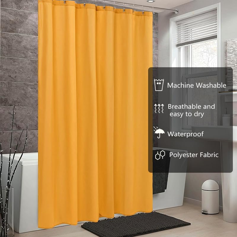 LLSCL Orange Yellow Fabric Shower Curtain Liner with Magnets, Waterproof Hotel Quality, 72 x 72 Machine Washable