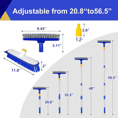 12" Wide Floor Scrub and Grout Brush Set With Long Extendable Handle - Stiff Bristle Heavy Duty Cleaner for Tile, Deck, Garage, Kitchen, Bathroom