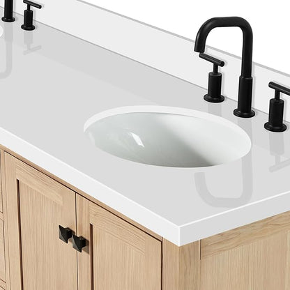 ARIEL Cambridge 72-inch Bathroom Vanity with Sink,Solid Wood, 1.5-inch Pure White Quartz Countertop & Backsplash, Double Oval Porcelain Sink, 4 Soft Closing Doors, 6 Dovetail Drawers, White Oak