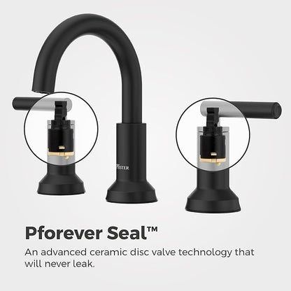 Pfister Capistrano Bathroom Sink Faucet, 8-Inch Widespread, 2-Handle, 3-Hole, NSF Certified, Spot Defense Matte Black Finish, LF049CSOSDB