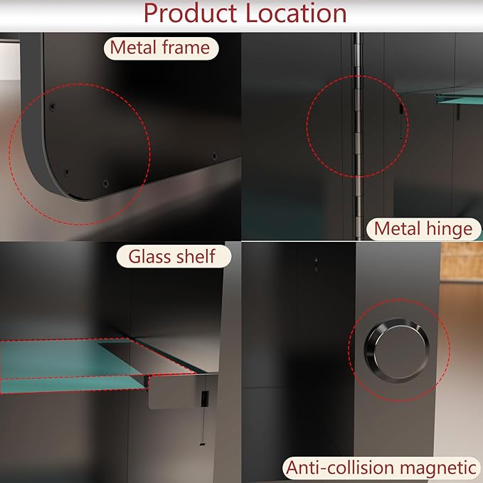 16x20 inch Black Medicine Cabinet with Mirror Farmhouse Metal Framed Cabinet Surface or Recessed Installation Rounded Rectangle Bathroom Medicine Cabinet