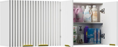 ChooChoo Bathroom Wall Cabinet, Laundry Room Cabinet with 4 Fluted Doors | Kitchen Storage Cupboard Cabinet with Adjustable Shelf, Fluted Wall-Mounted Medicine Cabinet for Kitchen, Garage, White