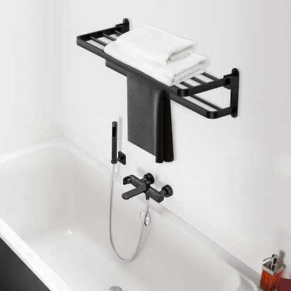 BOZWELL Bathroom Lavatory Towel Rack with Two Towel Bars,24-Inch Towel Holder with Shelf BZ205-A (Matte Black)